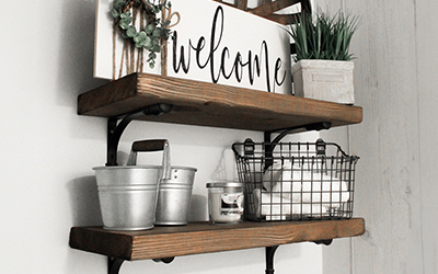 Wood Shelves with aged look on wall