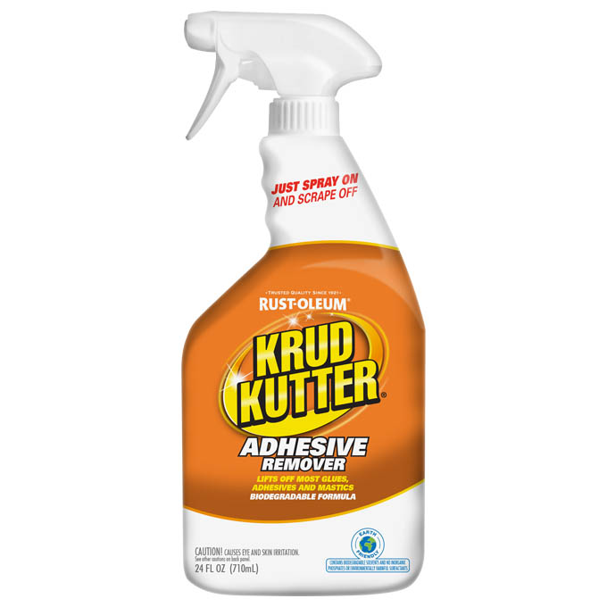 Krud Kutter adhesive remover spray bottle, 24 fl oz, dissolves glues and adhesives, biodegradable. 