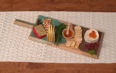 Charcuterie board coated with epoxy.