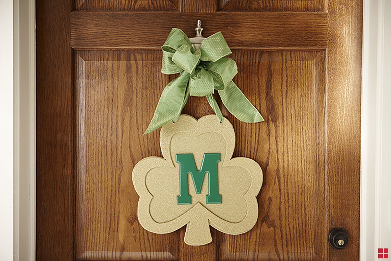 Glittery Gold and Green Shamrock Door Hanger