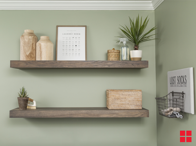 Floating shelves mounted on a wall.