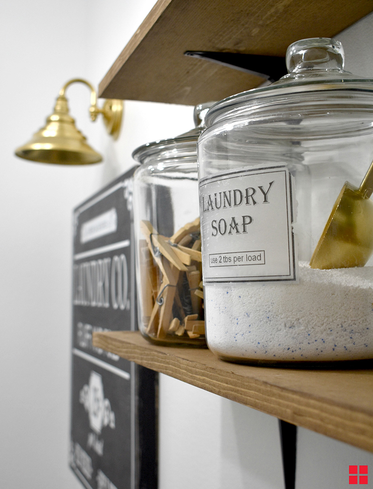DIY Laundry Soap Jar & Aged Wood Shelf